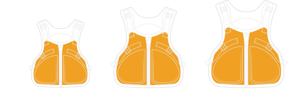 Illustration - Stohlquist PFDs with varying foam body sizes for a comfortable fit with the right amount of buoyancy